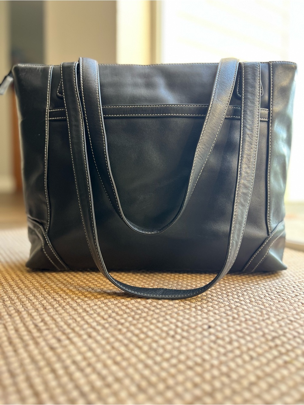 Levenger Black Leather Business Tote Laptop Bag Briefcase Organizer Shoulder Bag